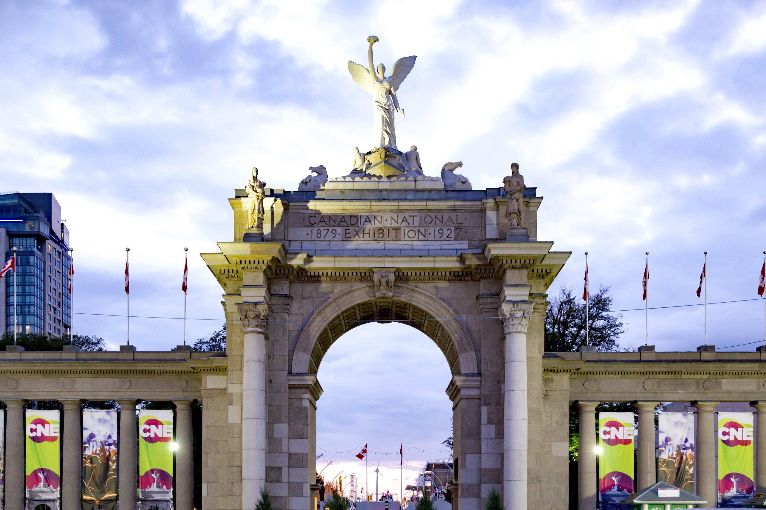 CNE gates in perfect view. Image of the Princes' Gates from the road.