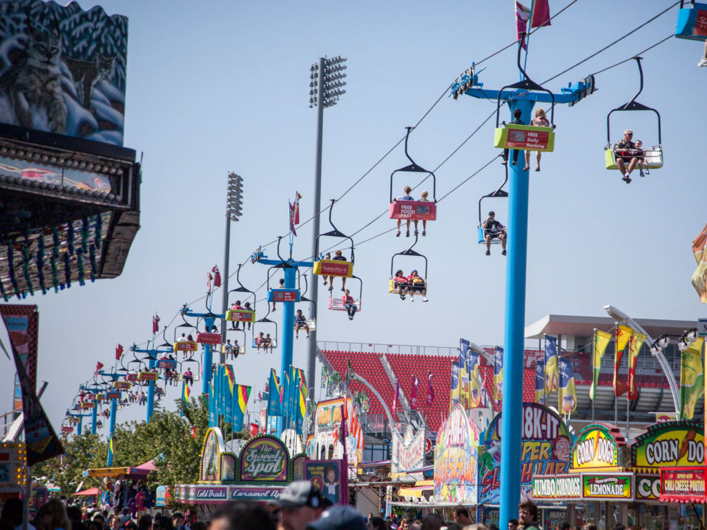 Sky lift image with the CNE Midway in the background.