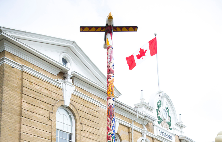 A photo of the Unity Pole outside of the Press Building.