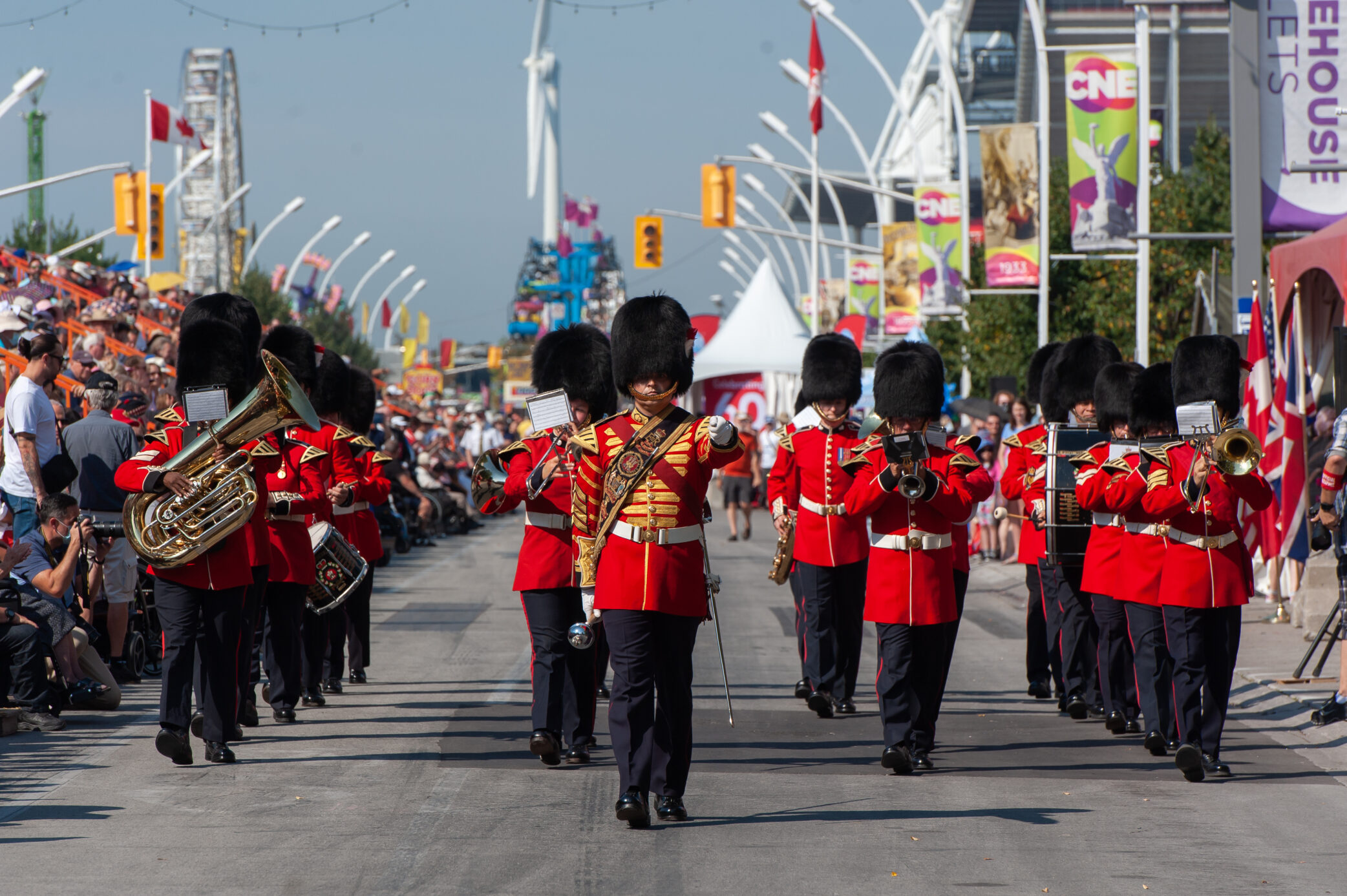 Soldiers in uniform marching at the main road CNE